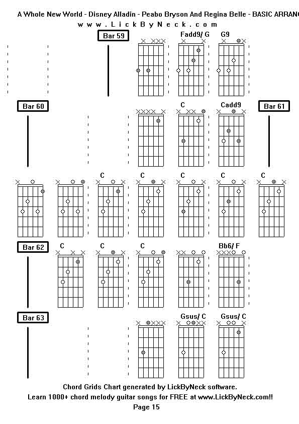 Chord Grids Chart of chord melody fingerstyle guitar song-A Whole New World - Disney Alladin - Peabo Bryson And Regina Belle - BASIC ARRANGEMENT,generated by LickByNeck software.